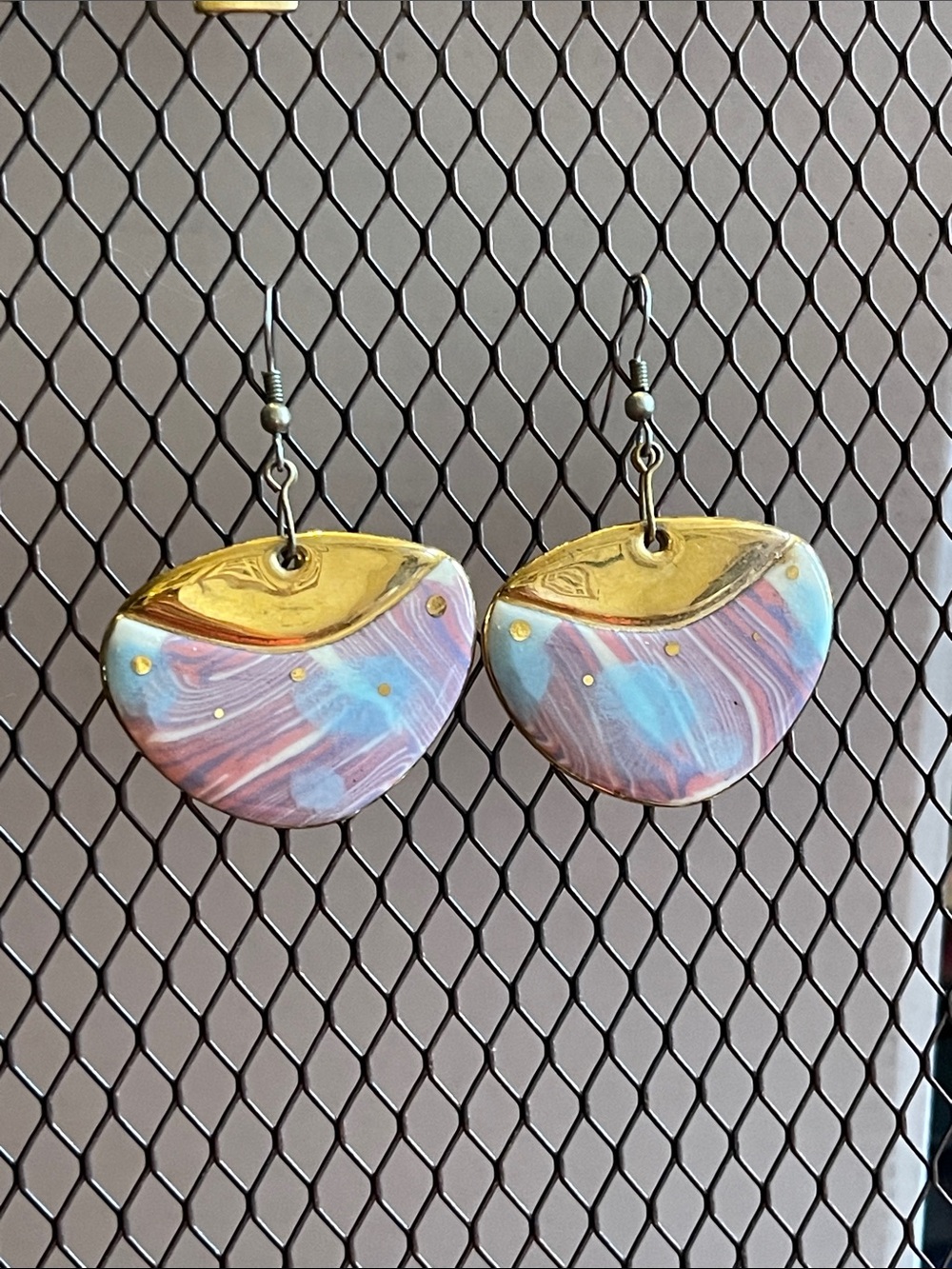 Gold-Tone Blue and Pink Swirl Drop Earrings cynthia chuang studio 10